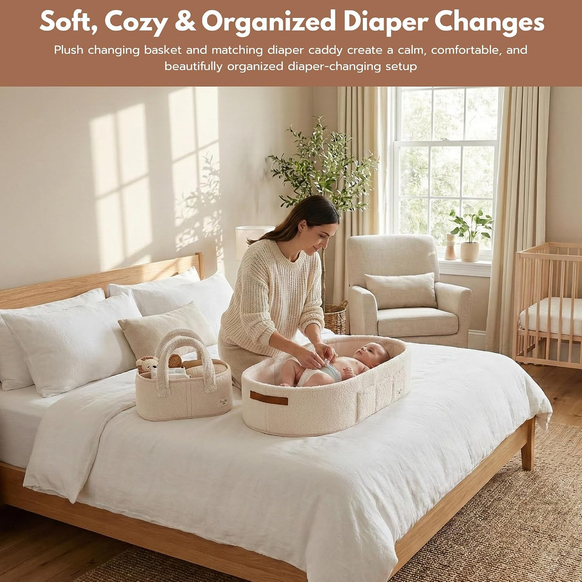 XL Baby Changing Basket for Dresser Top, Moses Baskets for Newborn, Portable Baby Diaper Changing Pad Table Topper for Dresser, Moses Bassinet Mat with Waterproof Pad Cover and Diaper Caddy