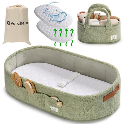 XL Baby Changing Basket for Dresser Top, Moses Baskets for Newborn, Portable Baby Diaper Changing Pad Table Topper for Dresser, Moses Bassinet Mat with Waterproof Pad Cover and Diaper Caddy