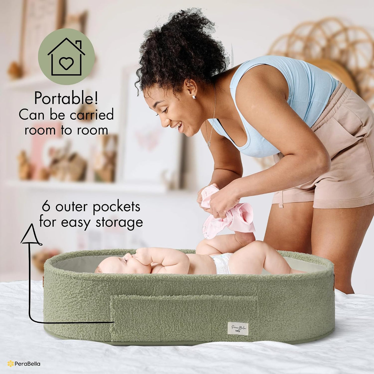 XL Baby Changing Basket for Dresser Top, Moses Baskets for Newborn, Portable Baby Diaper Changing Pad Table Topper for Dresser, Moses Bassinet Mat with Waterproof Pad Cover and Diaper Caddy