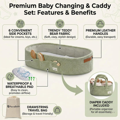 XL Baby Changing Basket for Dresser Top, Moses Baskets for Newborn, Portable Baby Diaper Changing Pad Table Topper for Dresser, Moses Bassinet Mat with Waterproof Pad Cover and Diaper Caddy