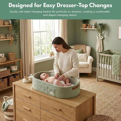 XL Baby Changing Basket for Dresser Top, Moses Baskets for Newborn, Portable Baby Diaper Changing Pad Table Topper for Dresser, Moses Bassinet Mat with Waterproof Pad Cover and Diaper Caddy