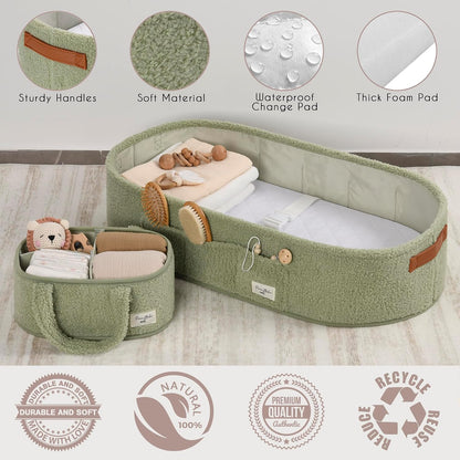 XL Baby Changing Basket for Dresser Top, Moses Baskets for Newborn, Portable Baby Diaper Changing Pad Table Topper for Dresser, Moses Bassinet Mat with Waterproof Pad Cover and Diaper Caddy
