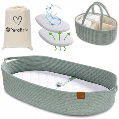 XL Baby Changing Basket for Dresser Top, Moses Baskets for Newborn, Portable Baby Diaper Changing Pad Table Topper for Dresser, Moses Bassinet Mat with Waterproof Pad Cover and Diaper Caddy