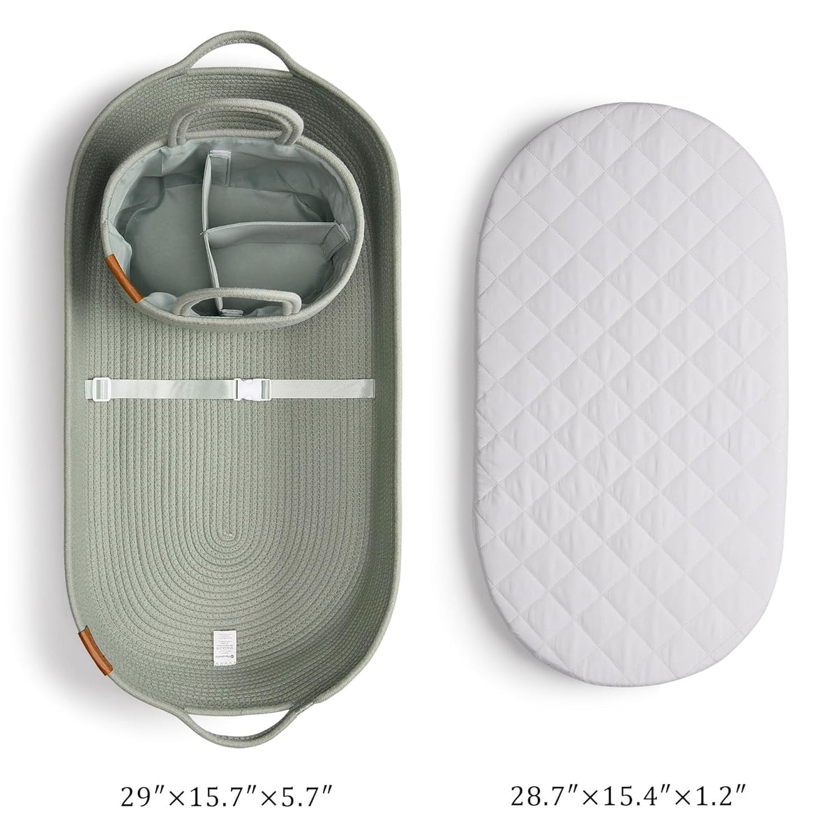 XL Baby Changing Basket for Dresser Top, Moses Baskets for Newborn, Portable Baby Diaper Changing Pad Table Topper for Dresser, Moses Bassinet Mat with Waterproof Pad Cover and Diaper Caddy