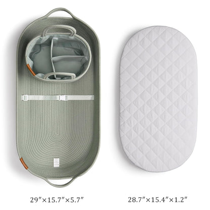 XL Baby Changing Basket for Dresser Top, Moses Baskets for Newborn, Portable Baby Diaper Changing Pad Table Topper for Dresser, Moses Bassinet Mat with Waterproof Pad Cover and Diaper Caddy
