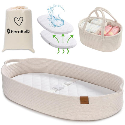XL Baby Changing Basket for Dresser Top, Moses Baskets for Newborn, Portable Baby Diaper Changing Pad Table Topper for Dresser, Moses Bassinet Mat with Waterproof Pad Cover and Diaper Caddy