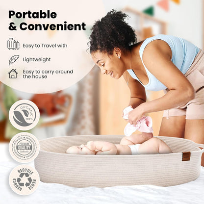 XL Baby Changing Basket for Dresser Top, Moses Baskets for Newborn, Portable Baby Diaper Changing Pad Table Topper for Dresser, Moses Bassinet Mat with Waterproof Pad Cover and Diaper Caddy
