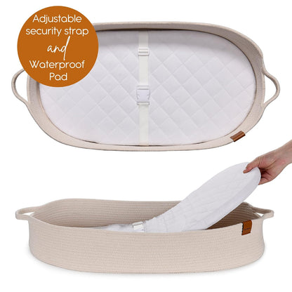 XL Baby Changing Basket for Dresser Top, Moses Baskets for Newborn, Portable Baby Diaper Changing Pad Table Topper for Dresser, Moses Bassinet Mat with Waterproof Pad Cover and Diaper Caddy