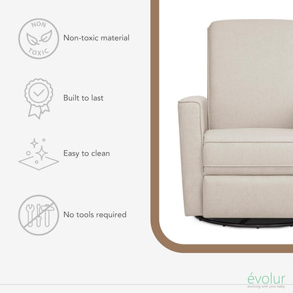 Harlow Upholstered Power Glider Recliner with USB Charging – Rocking & 275° Swivel with Smooth Glide – Greenguard Gold & FSC Certified – Modern Nursery and Living Room Chair in Light Sand
