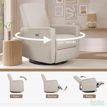 Harlow Upholstered Power Glider Recliner with USB Charging – Rocking & 275° Swivel with Smooth Glide – Greenguard Gold & FSC Certified – Modern Nursery and Living Room Chair in Light Sand