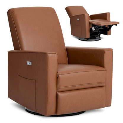 Harlow Upholstered Power Glider Recliner with USB Charging – Rocking & 275° Swivel with Smooth Glide – Greenguard Gold & FSC Certified – Modern Nursery and Living Room Chair in Light Sand