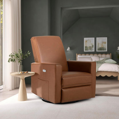 Harlow Upholstered Power Glider Recliner with USB Charging – Rocking & 275° Swivel with Smooth Glide – Greenguard Gold & FSC Certified – Modern Nursery and Living Room Chair in Light Sand