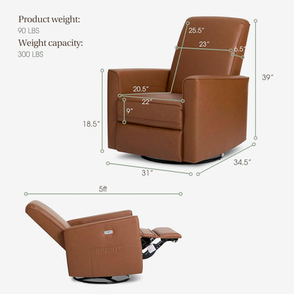 Harlow Upholstered Power Glider Recliner with USB Charging – Rocking & 275° Swivel with Smooth Glide – Greenguard Gold & FSC Certified – Modern Nursery and Living Room Chair in Light Sand
