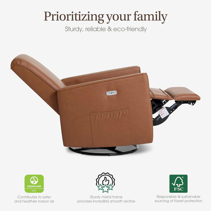 Harlow Upholstered Power Glider Recliner with USB Charging – Rocking & 275° Swivel with Smooth Glide – Greenguard Gold & FSC Certified – Modern Nursery and Living Room Chair in Light Sand