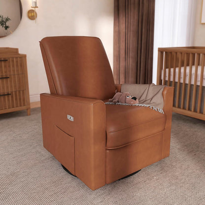 Harlow Upholstered Power Glider Recliner with USB Charging – Rocking & 275° Swivel with Smooth Glide – Greenguard Gold & FSC Certified – Modern Nursery and Living Room Chair in Light Sand