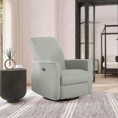 Harlow Upholstered Power Glider Recliner with USB Charging – Rocking & 275° Swivel with Smooth Glide – Greenguard Gold & FSC Certified – Modern Nursery and Living Room Chair in Light Sand