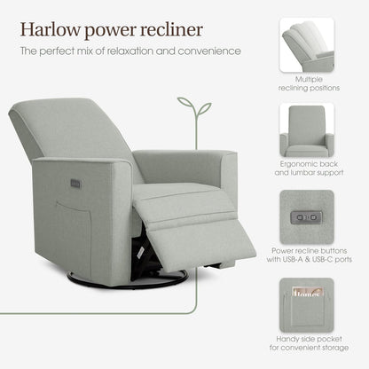 Harlow Upholstered Power Glider Recliner with USB Charging – Rocking & 275° Swivel with Smooth Glide – Greenguard Gold & FSC Certified – Modern Nursery and Living Room Chair in Light Sand