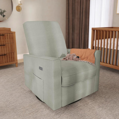 Harlow Upholstered Power Glider Recliner with USB Charging – Rocking & 275° Swivel with Smooth Glide – Greenguard Gold & FSC Certified – Modern Nursery and Living Room Chair in Light Sand