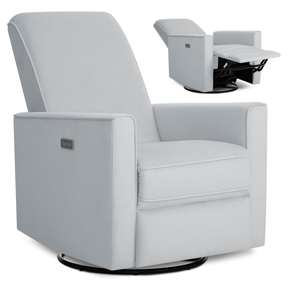 Harlow Upholstered Power Glider Recliner with USB Charging – Rocking & 275° Swivel with Smooth Glide – Greenguard Gold & FSC Certified – Modern Nursery and Living Room Chair in Light Sand