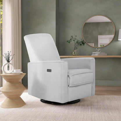 Harlow Upholstered Power Glider Recliner with USB Charging – Rocking & 275° Swivel with Smooth Glide – Greenguard Gold & FSC Certified – Modern Nursery and Living Room Chair in Light Sand