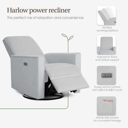 Harlow Upholstered Power Glider Recliner with USB Charging – Rocking & 275° Swivel with Smooth Glide – Greenguard Gold & FSC Certified – Modern Nursery and Living Room Chair in Light Sand