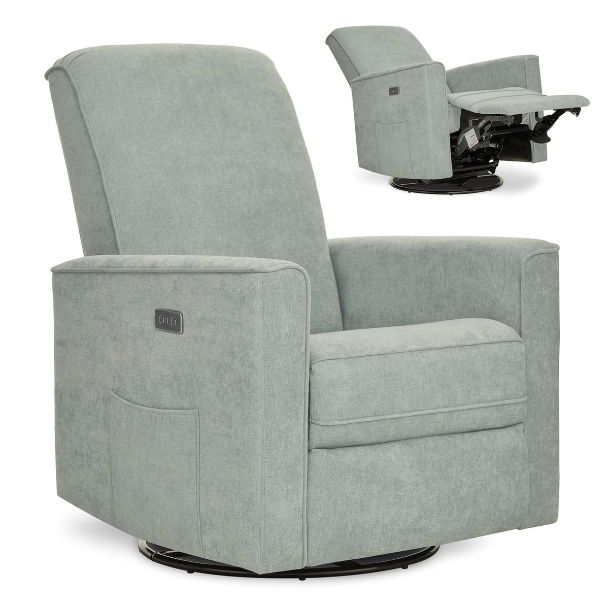 Harlow Upholstered Power Glider Recliner with USB Charging – Rocking & 275° Swivel with Smooth Glide – Greenguard Gold & FSC Certified – Modern Nursery and Living Room Chair in Light Sand