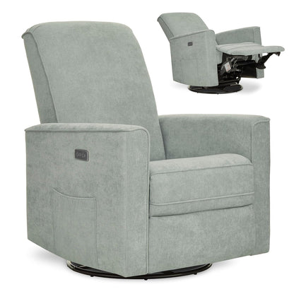 Harlow Upholstered Power Glider Recliner with USB Charging – Rocking & 275° Swivel with Smooth Glide – Greenguard Gold & FSC Certified – Modern Nursery and Living Room Chair in Light Sand