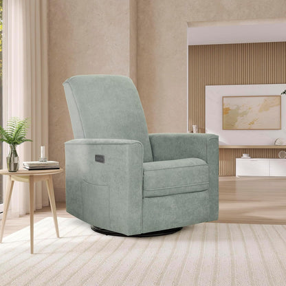Harlow Upholstered Power Glider Recliner with USB Charging – Rocking & 275° Swivel with Smooth Glide – Greenguard Gold & FSC Certified – Modern Nursery and Living Room Chair in Light Sand