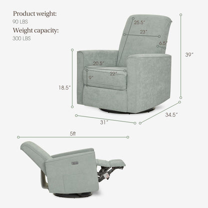 Harlow Upholstered Power Glider Recliner with USB Charging – Rocking & 275° Swivel with Smooth Glide – Greenguard Gold & FSC Certified – Modern Nursery and Living Room Chair in Light Sand
