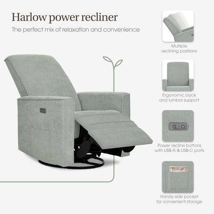 Harlow Upholstered Power Glider Recliner with USB Charging – Rocking & 275° Swivel with Smooth Glide – Greenguard Gold & FSC Certified – Modern Nursery and Living Room Chair in Light Sand