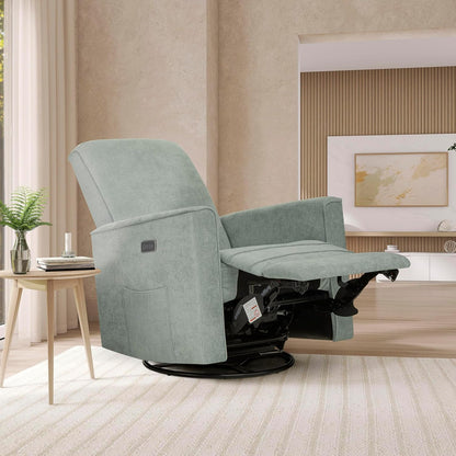 Harlow Upholstered Power Glider Recliner with USB Charging – Rocking & 275° Swivel with Smooth Glide – Greenguard Gold & FSC Certified – Modern Nursery and Living Room Chair in Light Sand