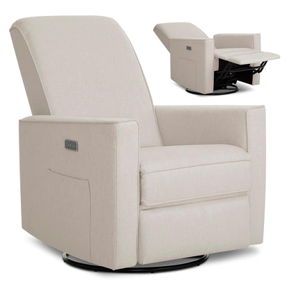 Harlow Upholstered Power Glider Recliner with USB Charging – Rocking & 275° Swivel with Smooth Glide – Greenguard Gold & FSC Certified – Modern Nursery and Living Room Chair in Light Sand