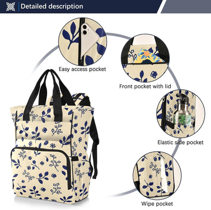 Diaper Bag Backpack, Multifunction Travel Bag for Moms Dads, Baby Changing Bag with Insulted Pockets, Stroller Straps and Side Bottle Pockets Floral Pattern