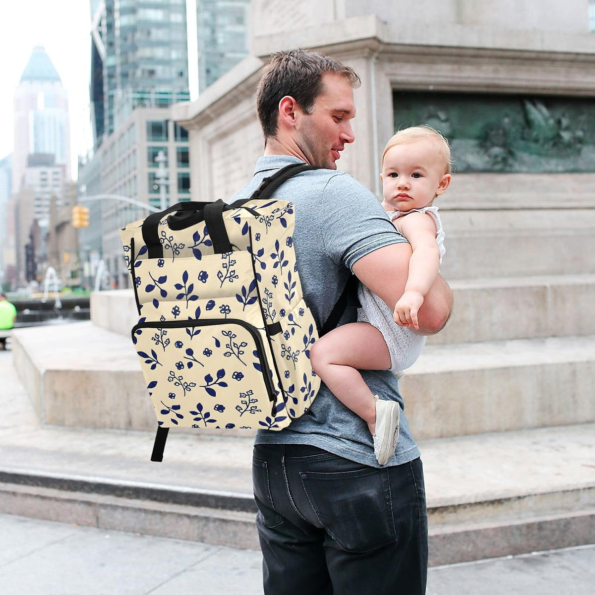 Diaper Bag Backpack, Multifunction Travel Bag for Moms Dads, Baby Changing Bag with Insulted Pockets, Stroller Straps and Side Bottle Pockets Floral Pattern