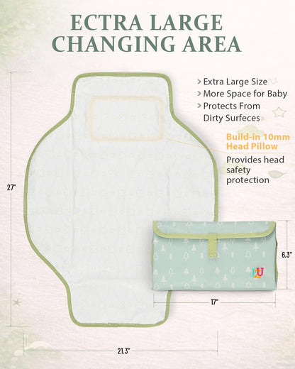 Portable Diaper Changing Pad - Waterproof Travel Changing Mat with Built-in Pillow, Gifts for Baby Shower, Newborn Girls & Boys（Green Forest）
