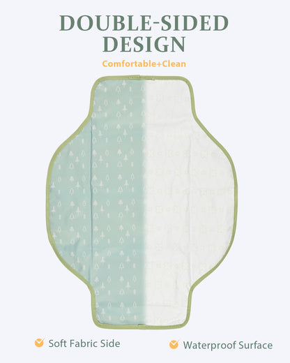 Portable Diaper Changing Pad - Waterproof Travel Changing Mat with Built-in Pillow, Gifts for Baby Shower, Newborn Girls & Boys（Green Forest）