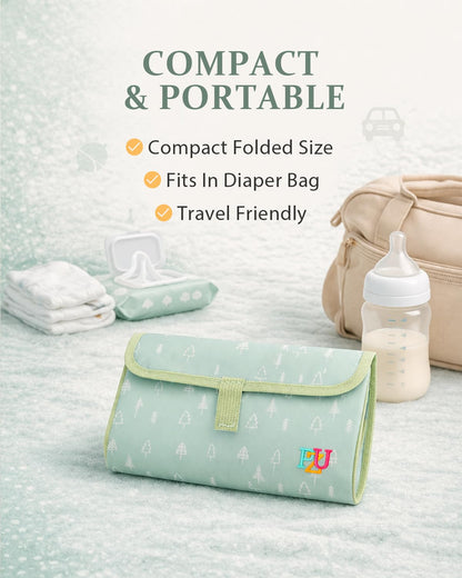 Portable Diaper Changing Pad - Waterproof Travel Changing Mat with Built-in Pillow, Gifts for Baby Shower, Newborn Girls & Boys（Green Forest）
