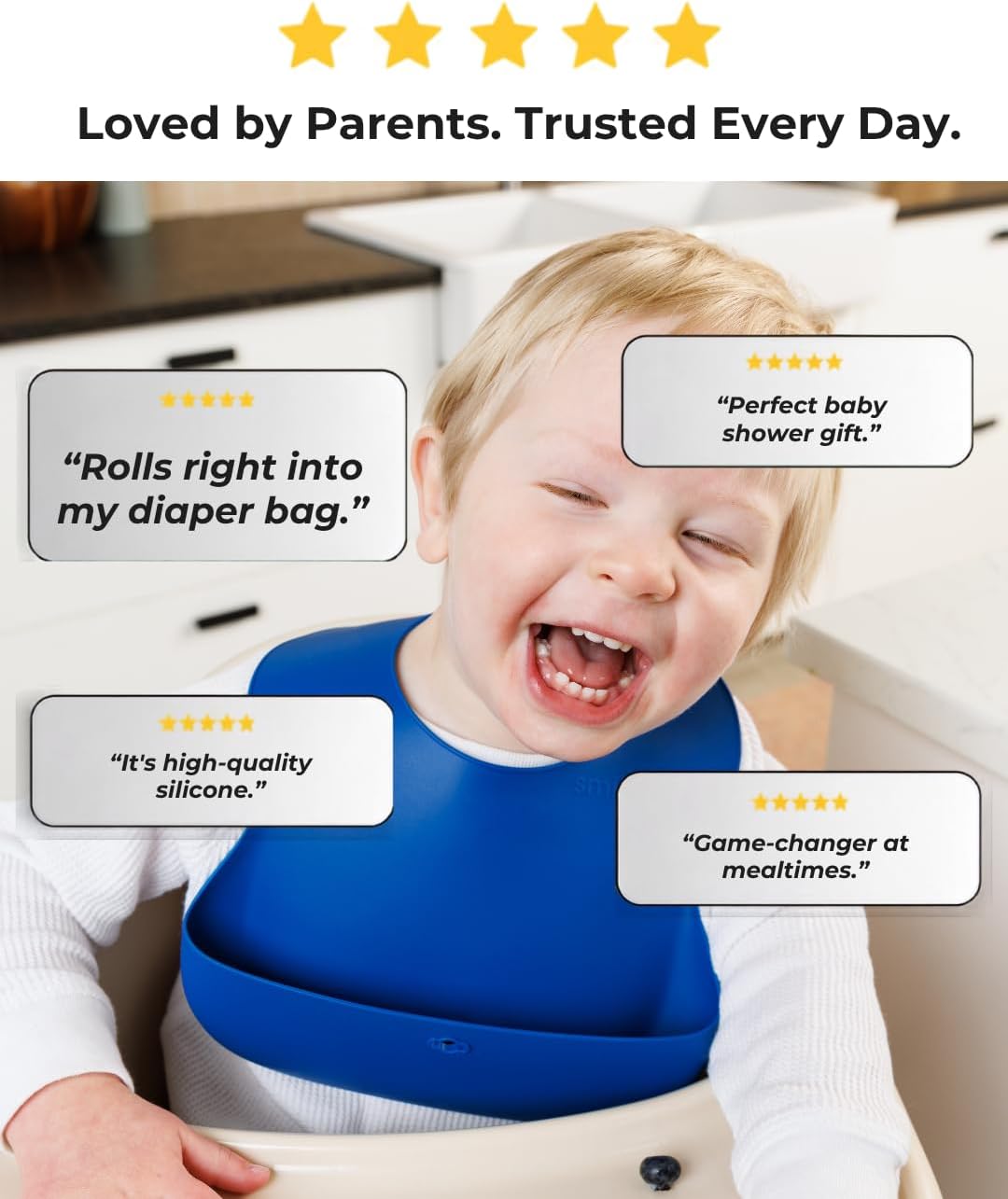 Silicone Baby Bib, Roll-Up Travel Feeding Bib