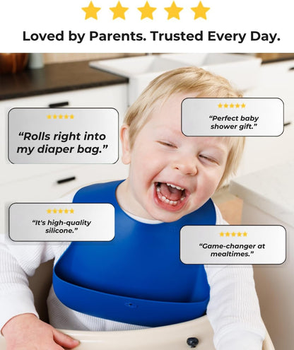 Silicone Baby Bib, Roll-Up Travel Feeding Bib