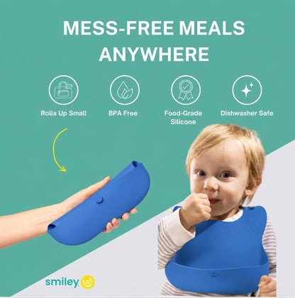 Silicone Baby Bib, Roll-Up Travel Feeding Bib