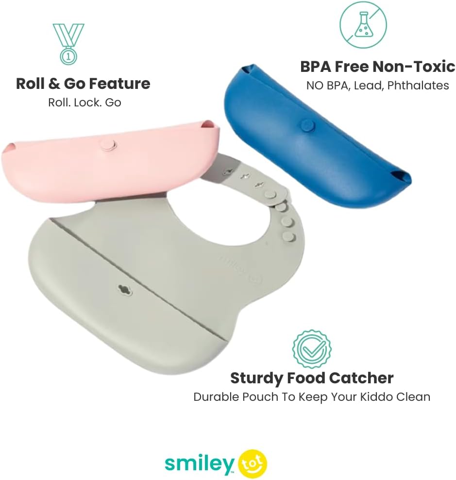 Silicone Baby Bib, Roll-Up Travel Feeding Bib