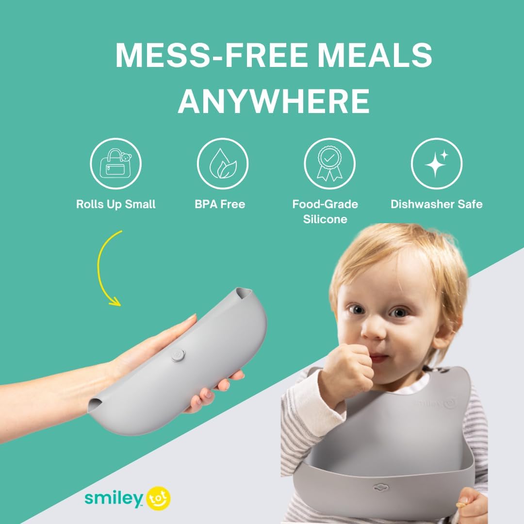 Silicone Baby Bib, Roll-Up Travel Feeding Bib