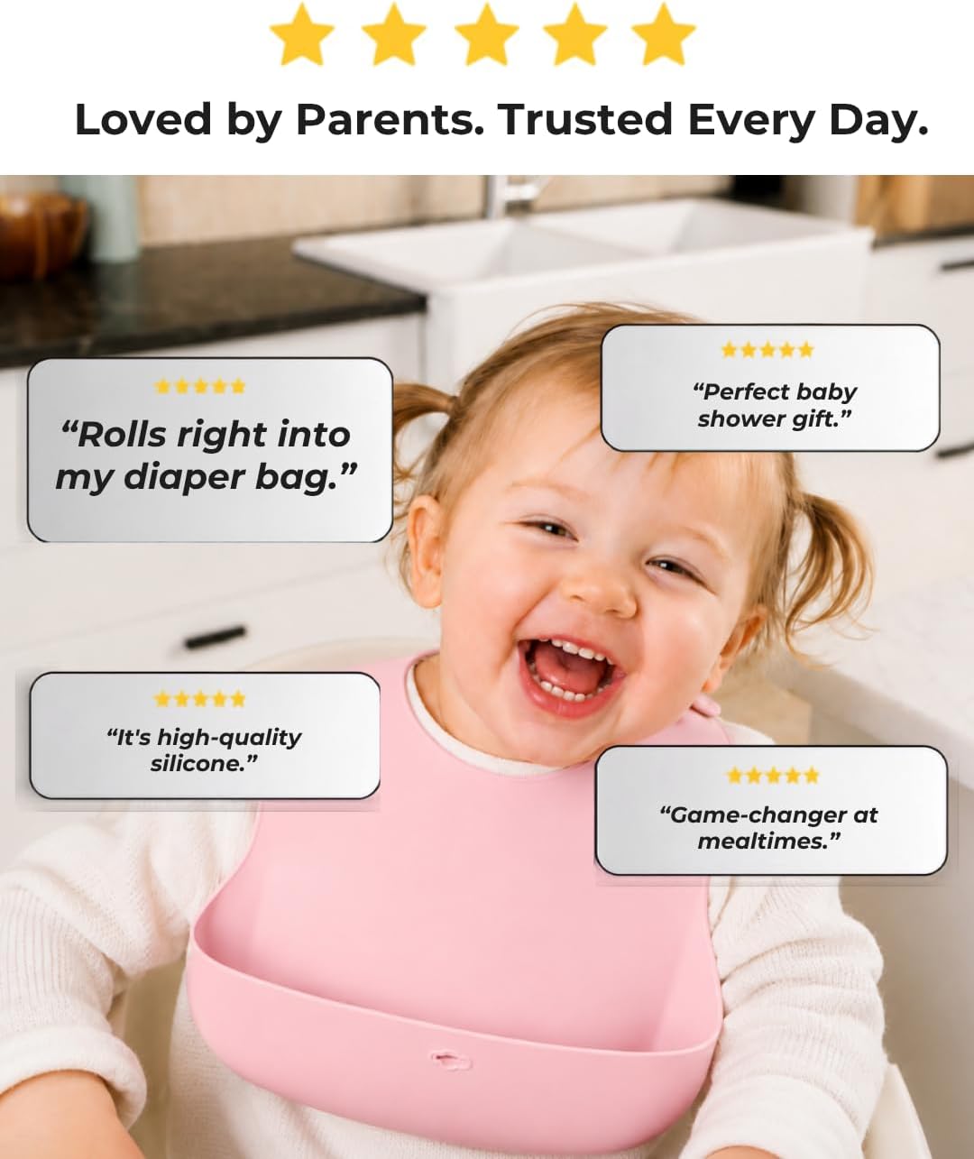 Silicone Baby Bib, Roll-Up Travel Feeding Bib