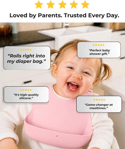 Silicone Baby Bib, Roll-Up Travel Feeding Bib