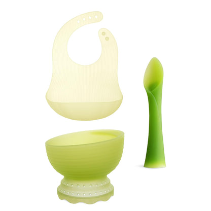 Advanced Feeding Set Fold N Go Silicone Baby Bib w Travel Case (Lemon)