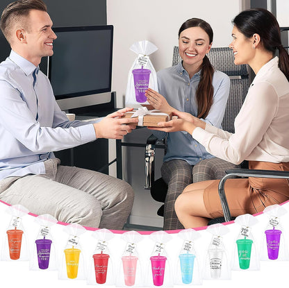 30 Sets Employee Appreciation Gifts Bulk, 24oz Reusable Tumblers with Lids and Straws, 10 Colors Inspirational Plastic Cups with 30 Thank You Cards and 30 Gift Bags for Coworkers, Teachers, Nurses