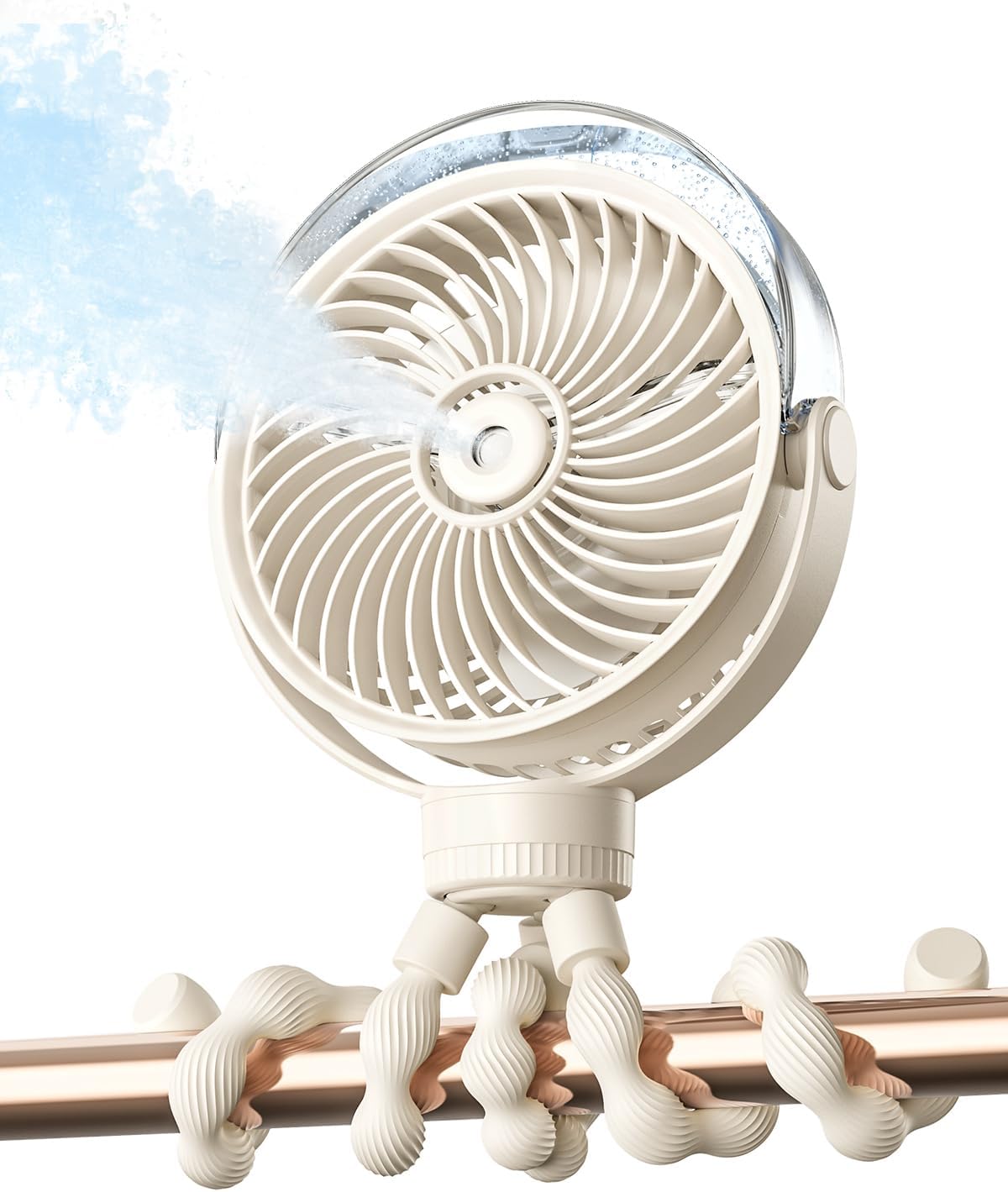 Misting Stroller Fan – Portable Baby Fan with Spray Cooling, 4 Speeds, Quiet Rechargeable Fans for Travel, Outdoor, Golf Cart, Car Seat, Beach (Black)