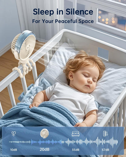 Misting Stroller Fan – Portable Baby Fan with Spray Cooling, 4 Speeds, Quiet Rechargeable Fans for Travel, Outdoor, Golf Cart, Car Seat, Beach (Black)