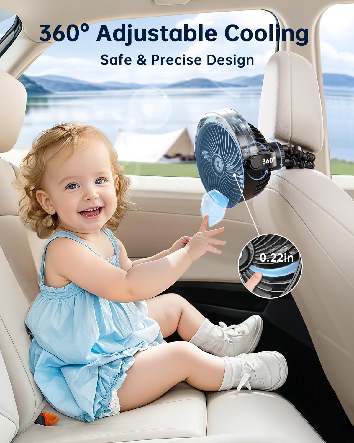 Misting Stroller Fan – Portable Baby Fan with Spray Cooling, 4 Speeds, Quiet Rechargeable Fans for Travel, Outdoor, Golf Cart, Car Seat, Beach (Black)