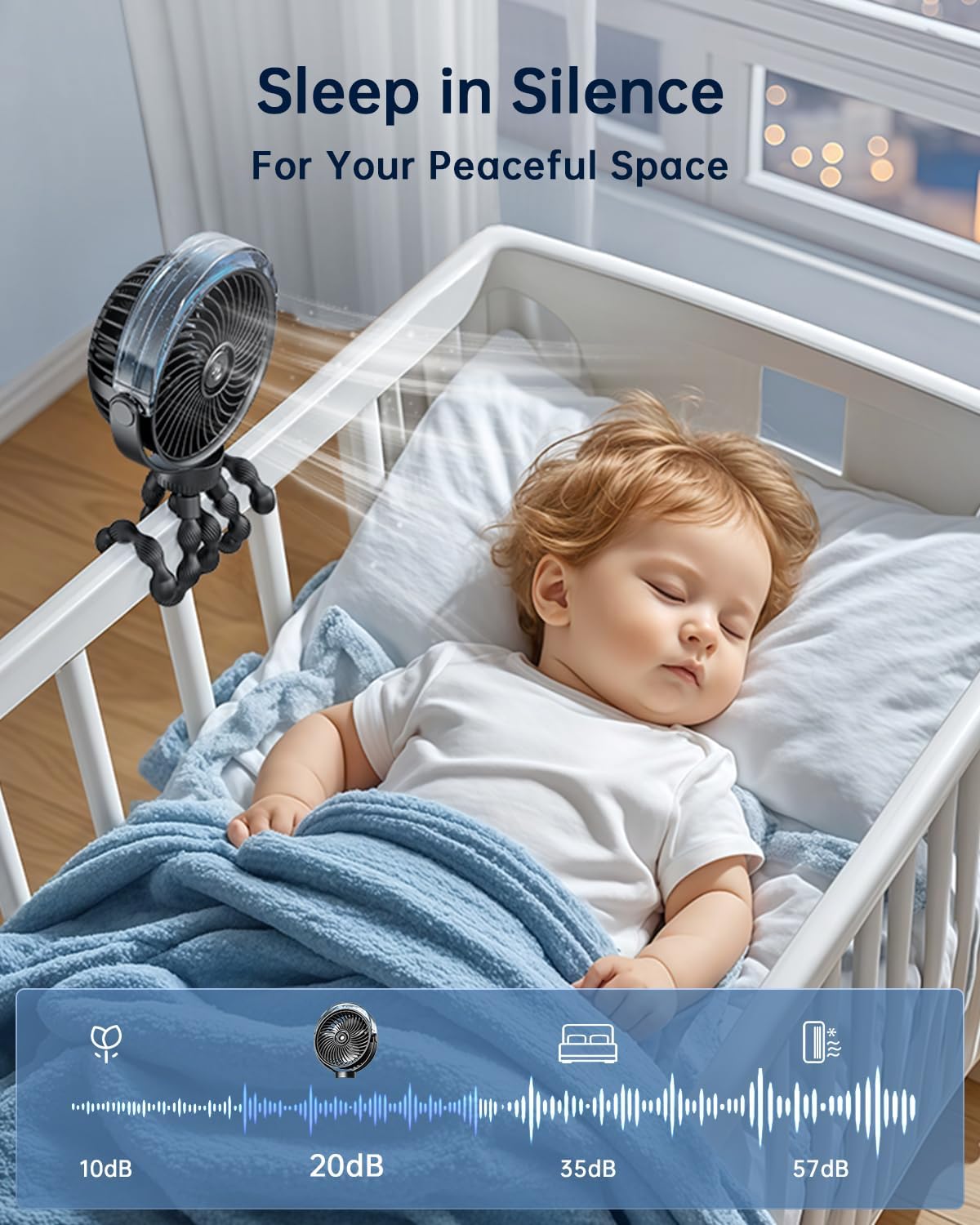 Misting Stroller Fan – Portable Baby Fan with Spray Cooling, 4 Speeds, Quiet Rechargeable Fans for Travel, Outdoor, Golf Cart, Car Seat, Beach (Black)